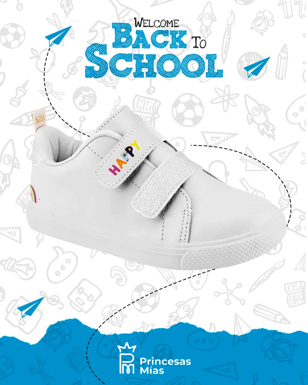 Tenis Infantil Bibi Happy Blanco – 100% Cuero y Doble Velcro 1046433