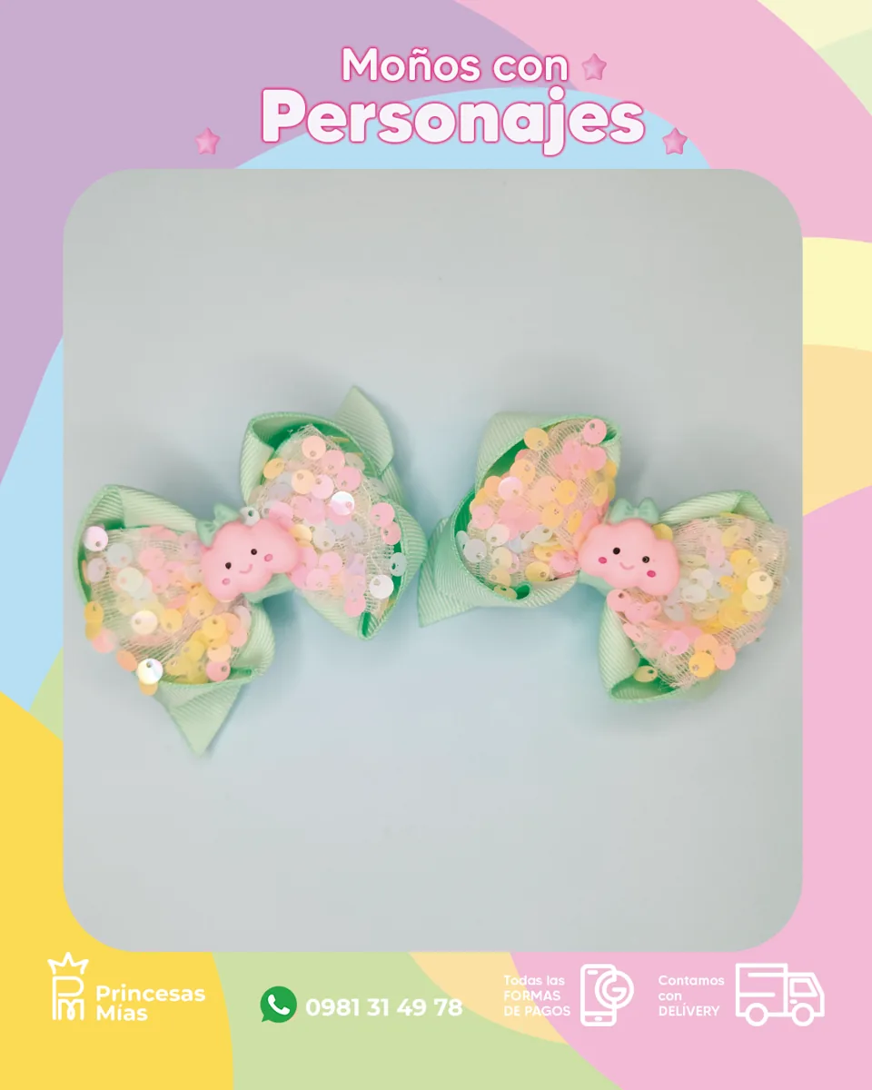 Par de moñitos  con lentejuelas suaves 1400-1